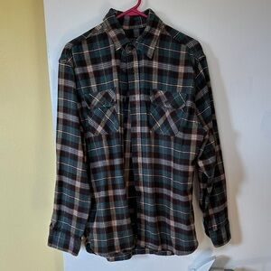 Jachs Teal, Brown and Cream Plaid Button-Down flannel Shirt